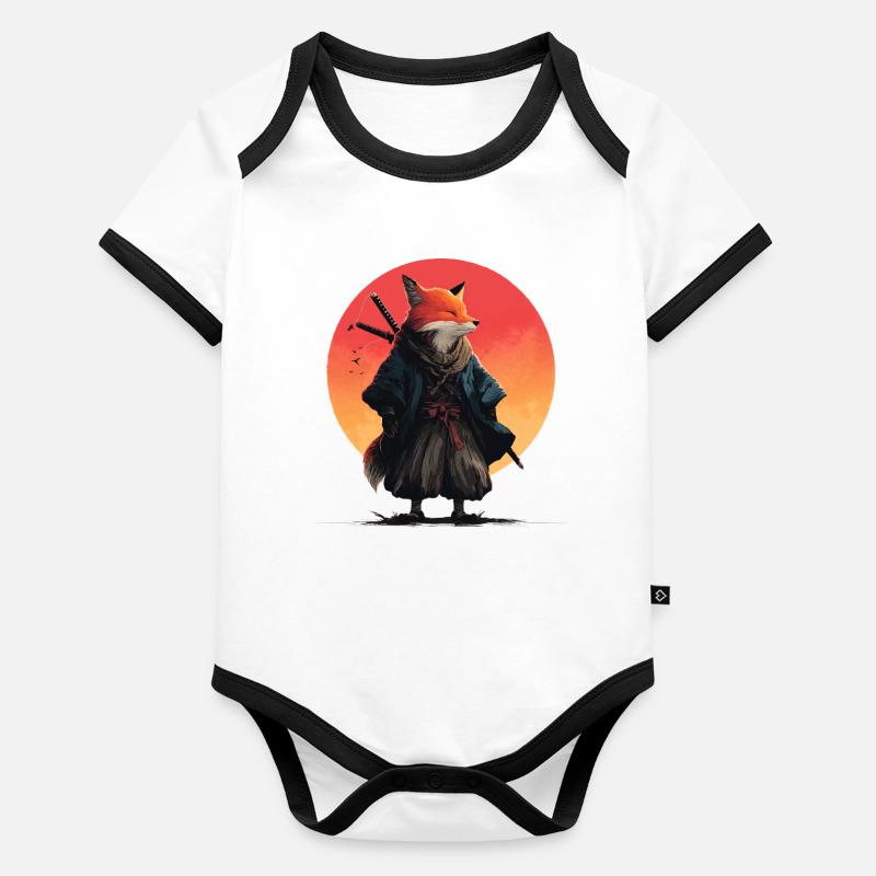 Fuchs-Samurai bei Sonnenuntergang Baby Bio-Kurzarm-Kontrastbody