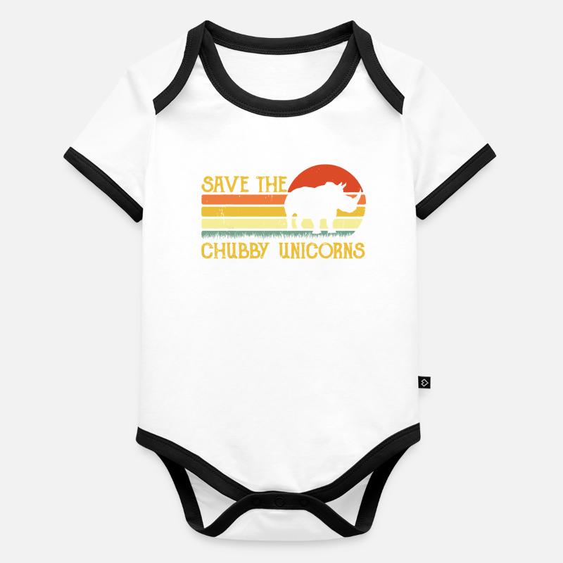 Rette die Chubby Unicorns Retro Sunset Baby Bio-Kurzarm-Kontrastbody