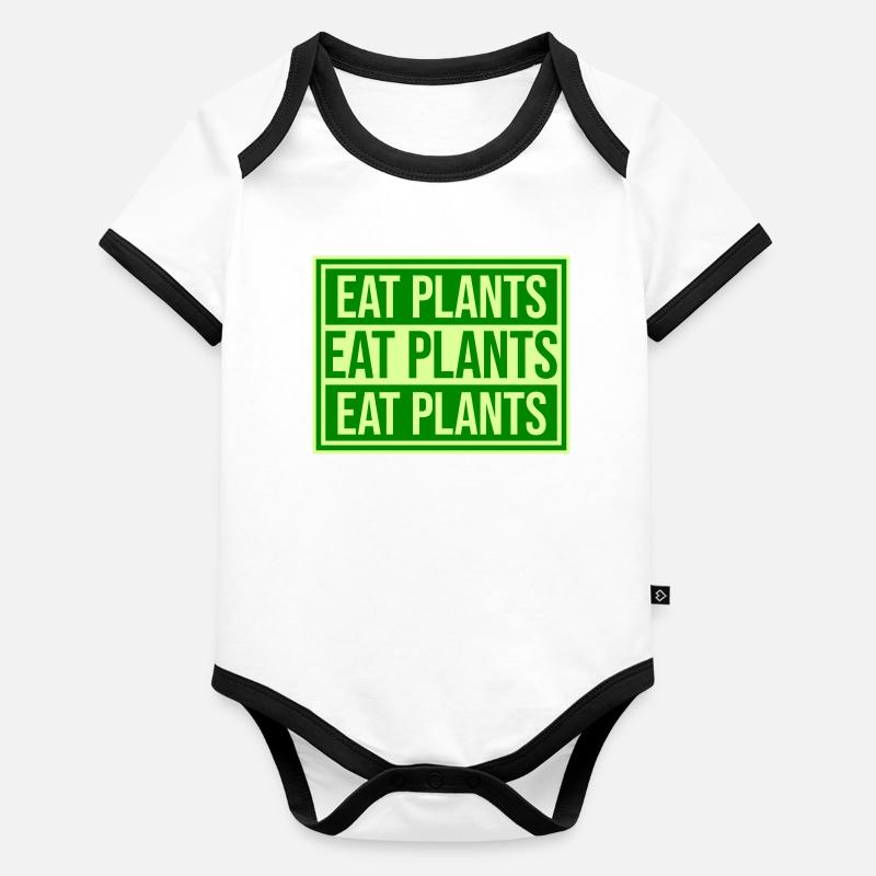 Eat Plants Lustig Vegan Vegetarisch Statement Logo Baby Bio-Kurzarm-Kontrastbody