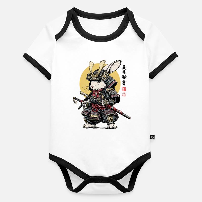 Rabbit Samurai in Armor with Katana Organic Baby Contrasting Bodysuit