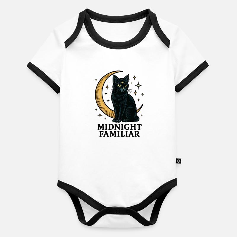 Nuit au clair de lune : Chat familier de minuit Body Bébé bio contrasté manches courtes