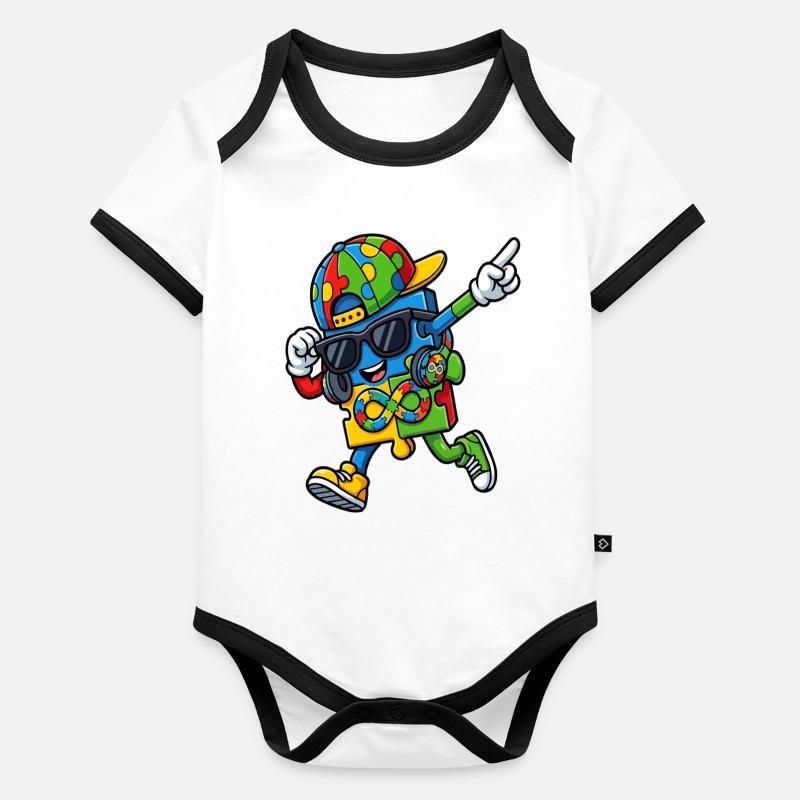 Mascotte du puzzle arc-en-ciel Body Bébé bio contrasté manches courtes