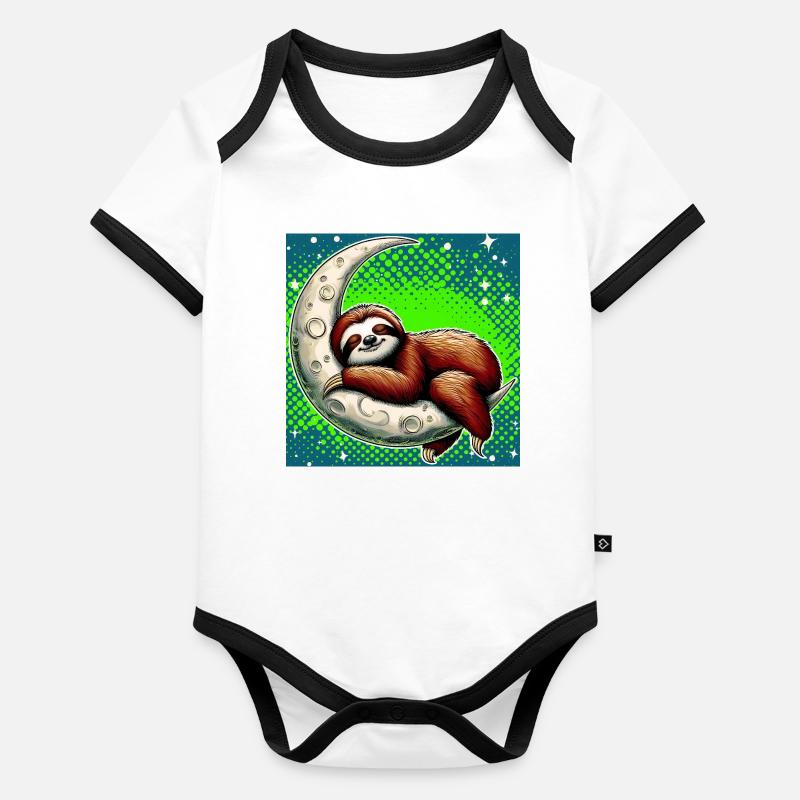 Sloth sleeps on the Moon Organic Baby Contrasting Bodysuit