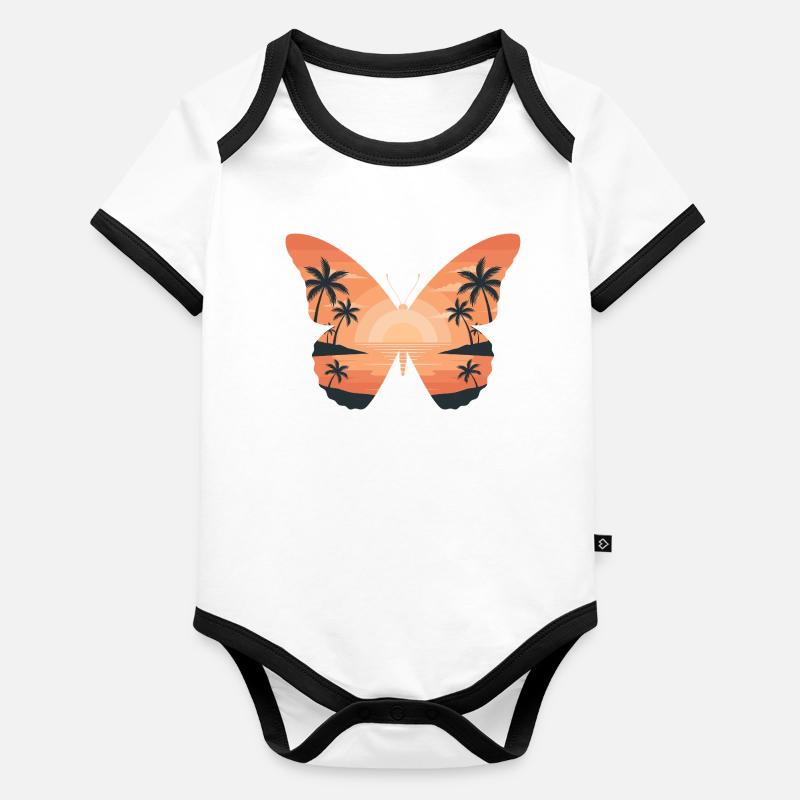 Papillon coucher de soleil sur la plage Body Bébé bio contrasté manches courtes