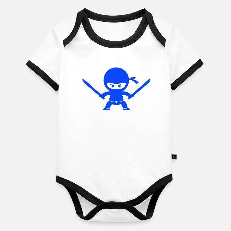 Blue ninja with two swords Organic Baby Contrasting Bodysuit