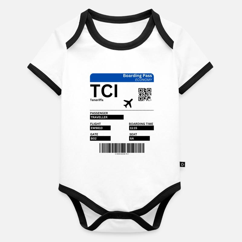Flight Ticket Tenerife Vacation Canary Islands Idea Organic Baby Contrasting Bodysuit