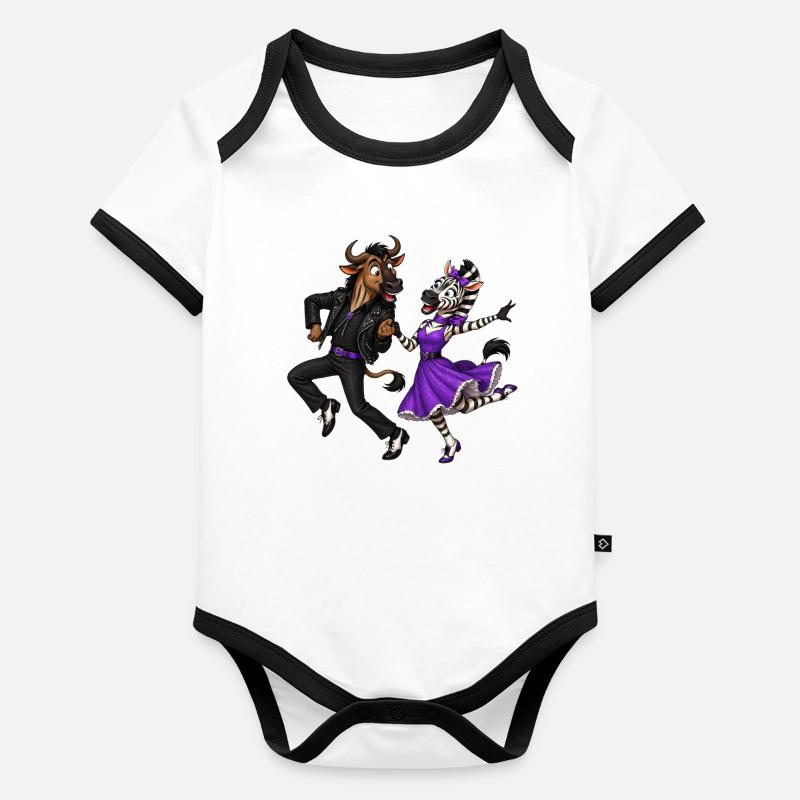 Gnu und Zebra im rockigen Tanzmoment Baby Bio-Kurzarm-Kontrastbody