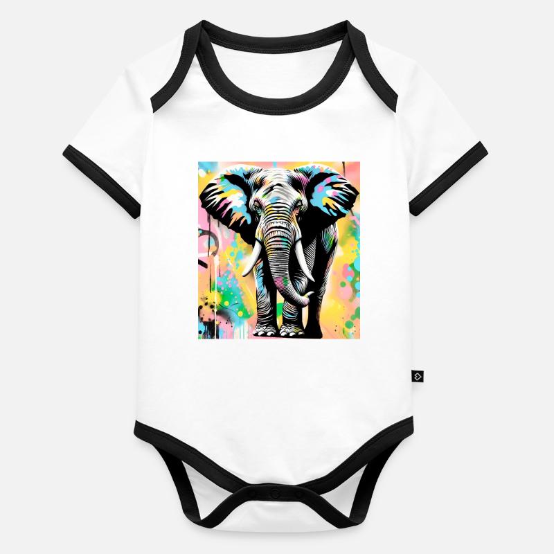 éléphant Body Bébé bio contrasté manches courtes