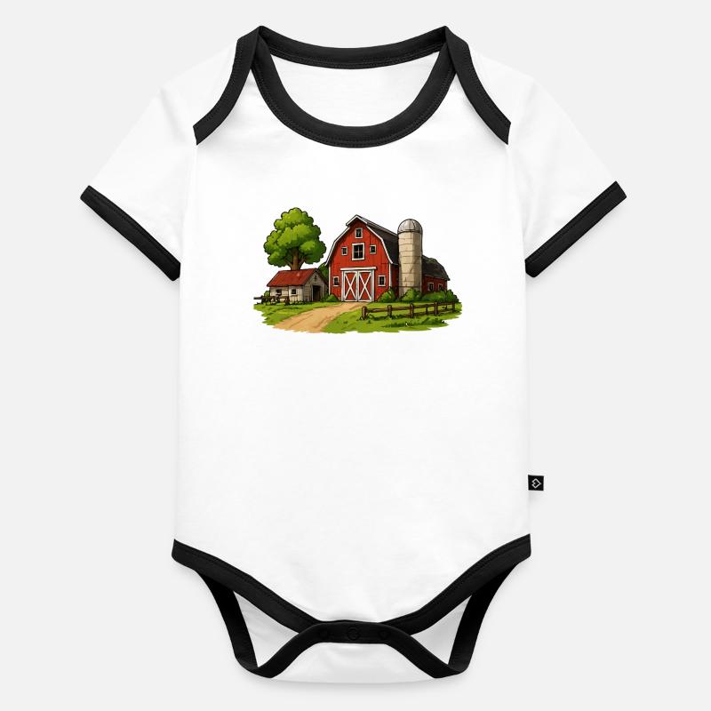 Rural barn on the farm Organic Baby Contrasting Bodysuit