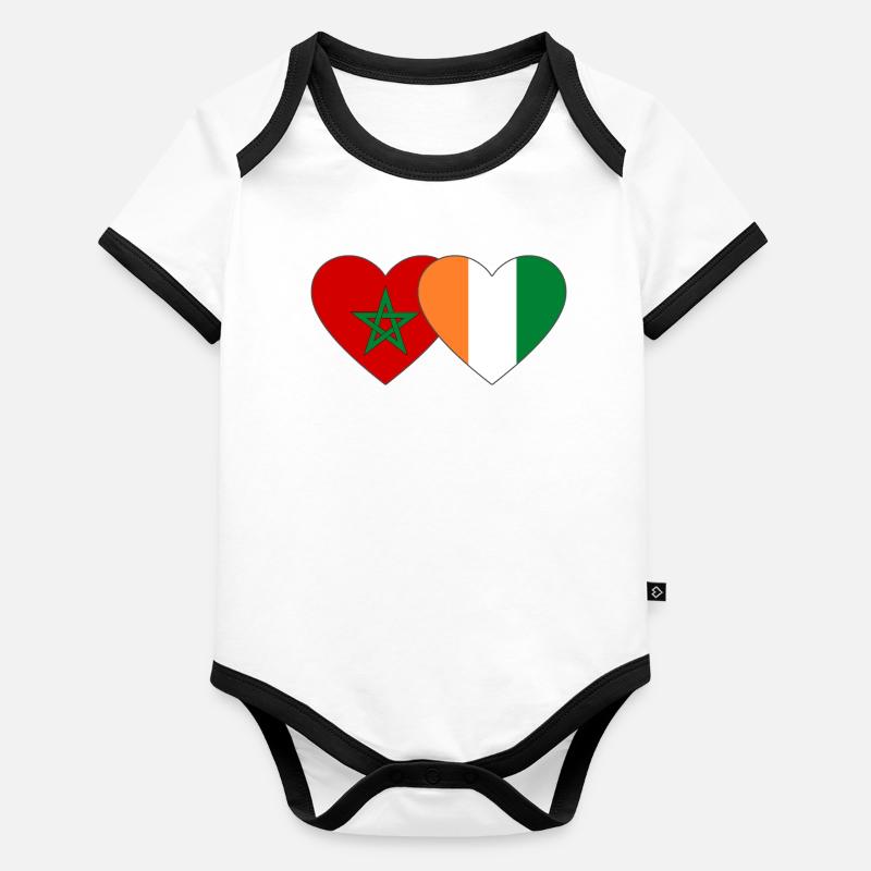 Elfenbeinküste Marokko Flagge Herz Baby Bio-Kurzarm-Kontrastbody