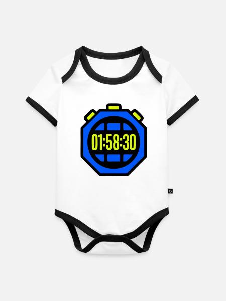 Stoppuhr Bestzeit Halbmarathon - Baby Bio-Kurzarm-Kontrastbody -  - Vorne
