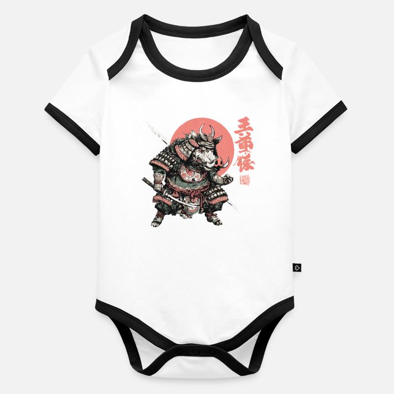 Boar Samurai under Crimson Sun Organic Baby Contrasting Bodysuit