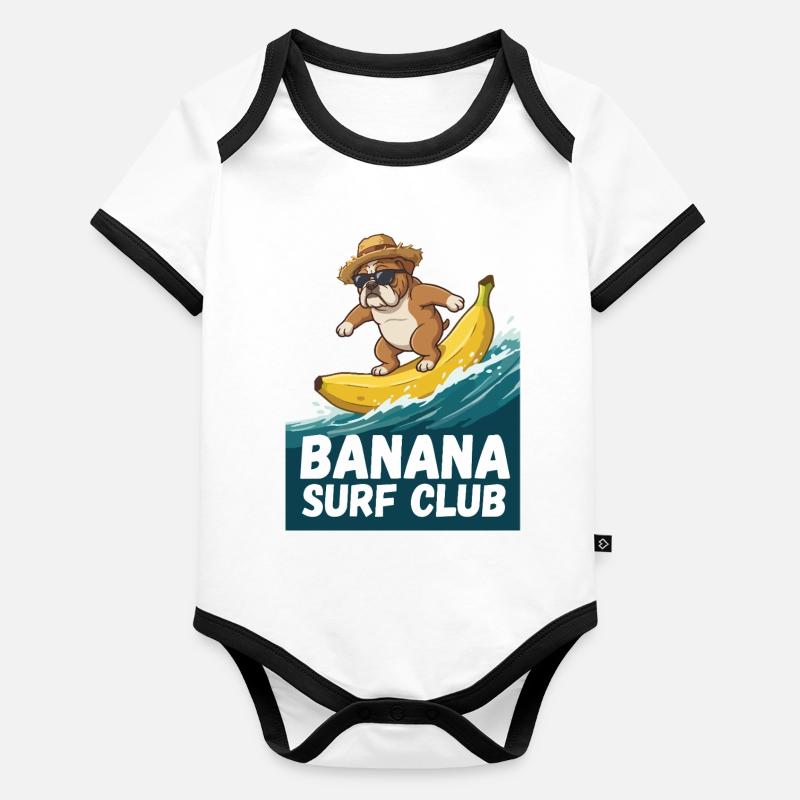 Bouledogue Surf Banane Body Bébé bio contrasté manches courtes