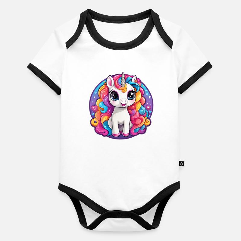 Licorne arc ciel rêveuse Body Bébé bio contrasté manches courtes