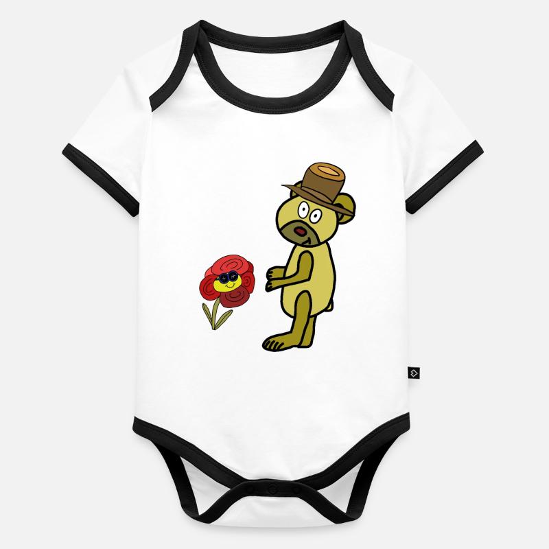 Pfiffiger Teddy Kinder Bär Kind  Blume Baby Bio-Kurzarm-Kontrastbody
