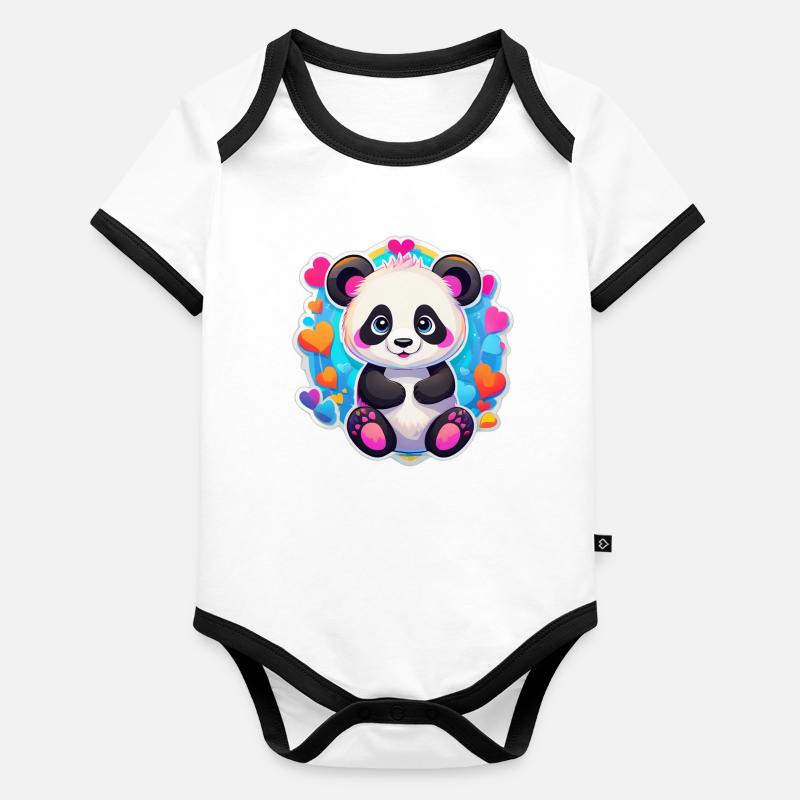 Rainbow Heart Panda Organic Baby Contrasting Bodysuit