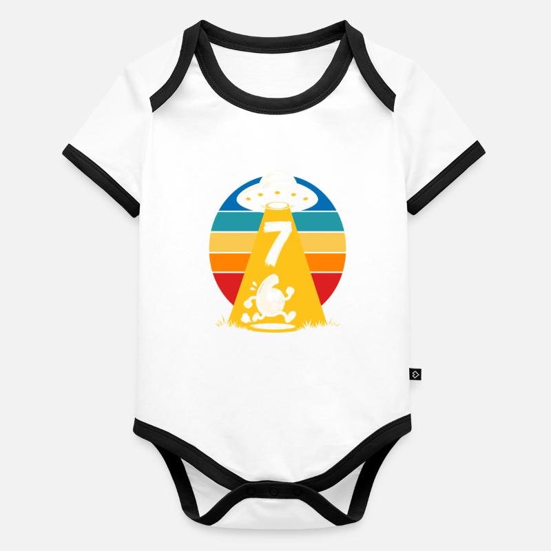 Dessin animé Rainbow UFO Abduction 6 7 Body Bébé bio contrasté manches courtes