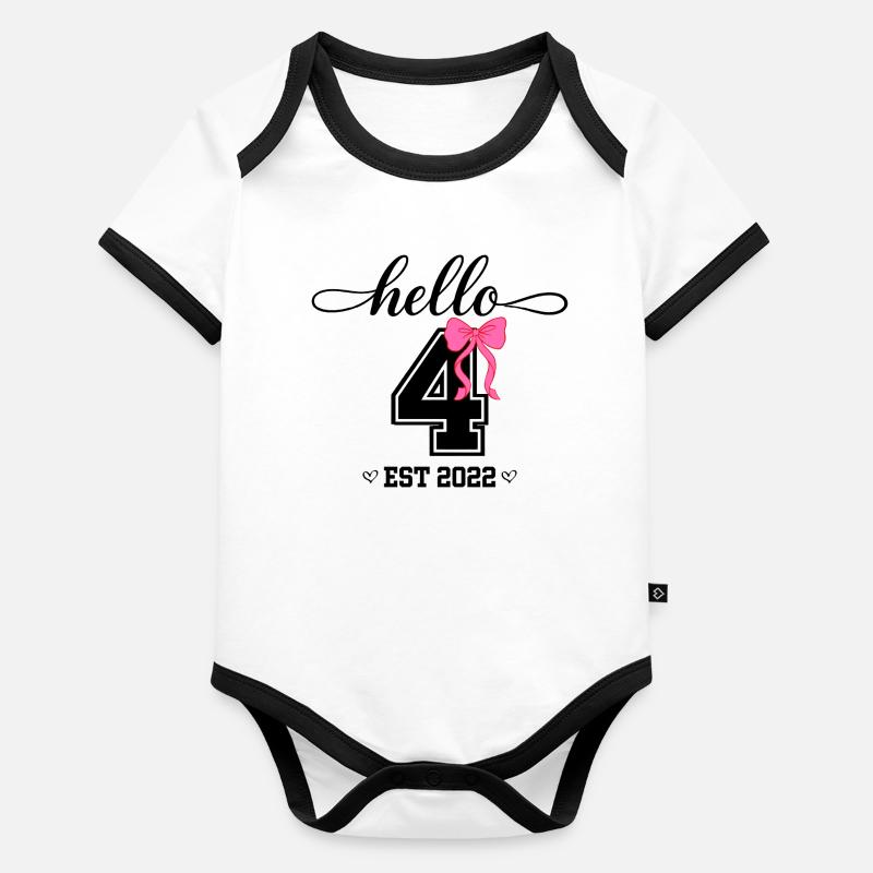 Hello 4 Est 2022 Mädchen Geburtstag Design Baby Bio-Kurzarm-Kontrastbody