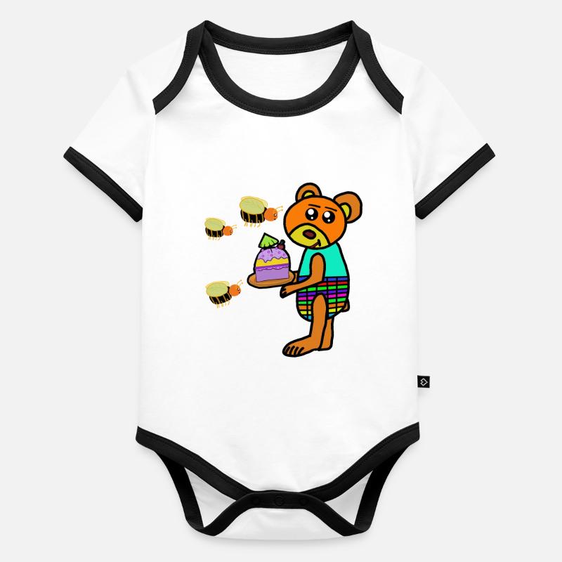 Bear with birthday cake children Organic Baby Contrasting Bodysuit