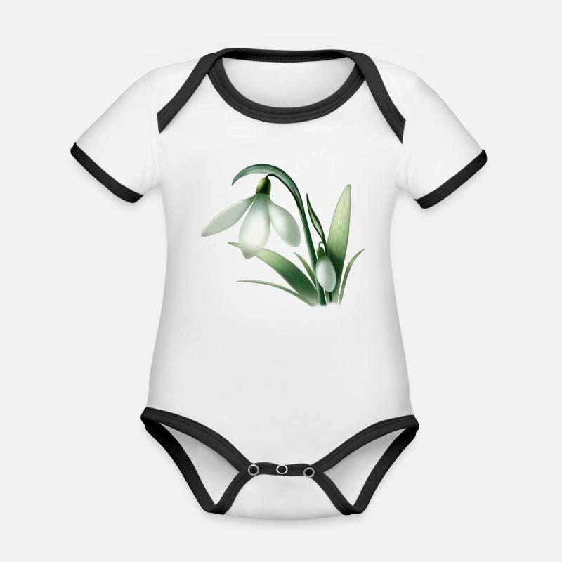 Anémone d’hiver – Graphique de fleur blanche - Body Bébé bio contrasté manches courtes - blanc/noir