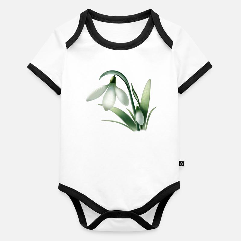 Winter Anemone – White Flower Graphic Organic Baby Contrasting Bodysuit