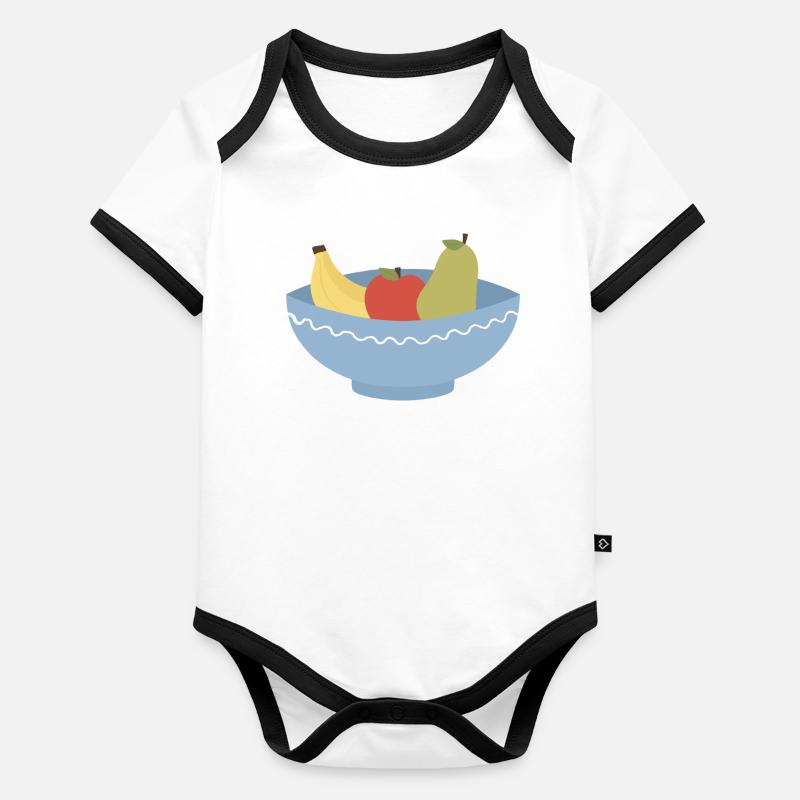 Obstschalen-Stillleben-Illustration Baby Bio-Kurzarm-Kontrastbody