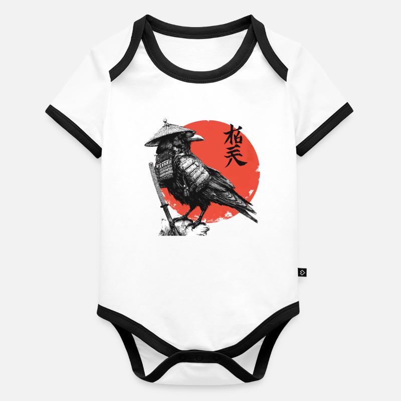 Raven Samurai in Red Sun Organic Baby Contrasting Bodysuit