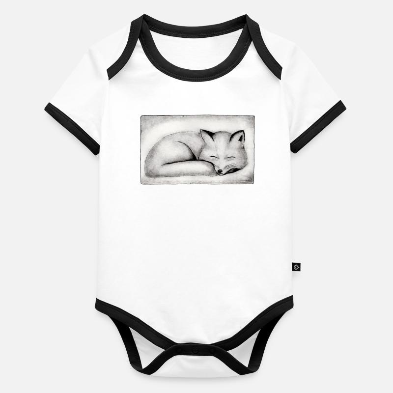 Schlafender Fuchs - handgeschnitzte Druckvorlage Baby Bio-Kurzarm-Kontrastbody