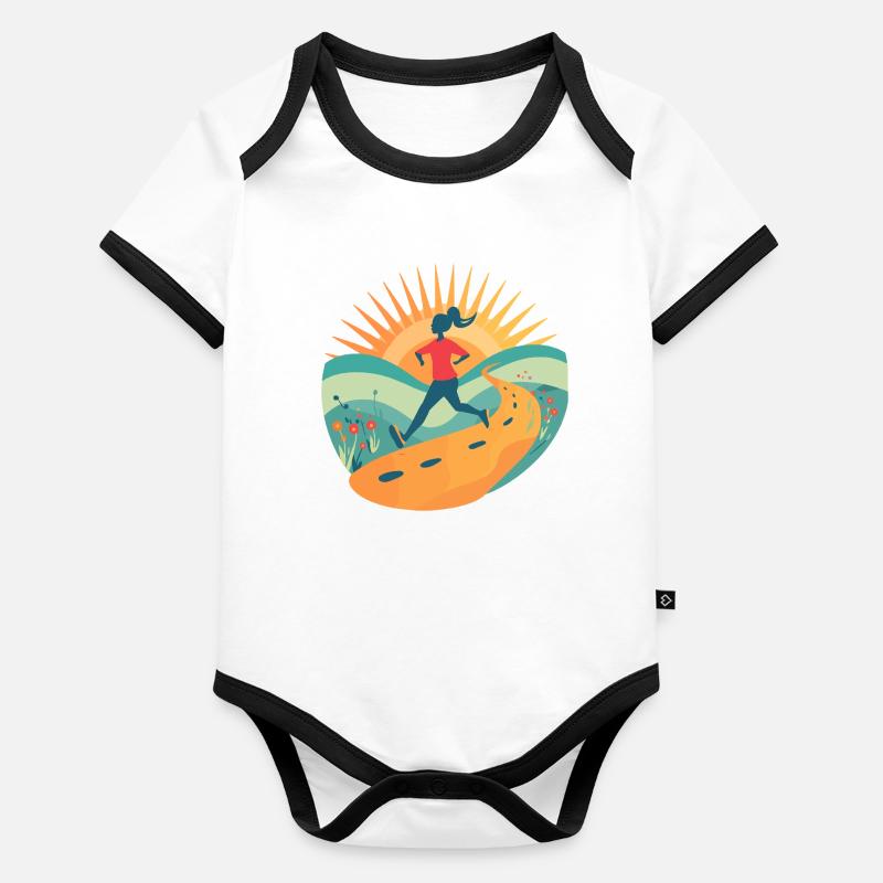 Trail Running Motivation Retro Sunrise Runner Art Baby Bio-Kurzarm-Kontrastbody