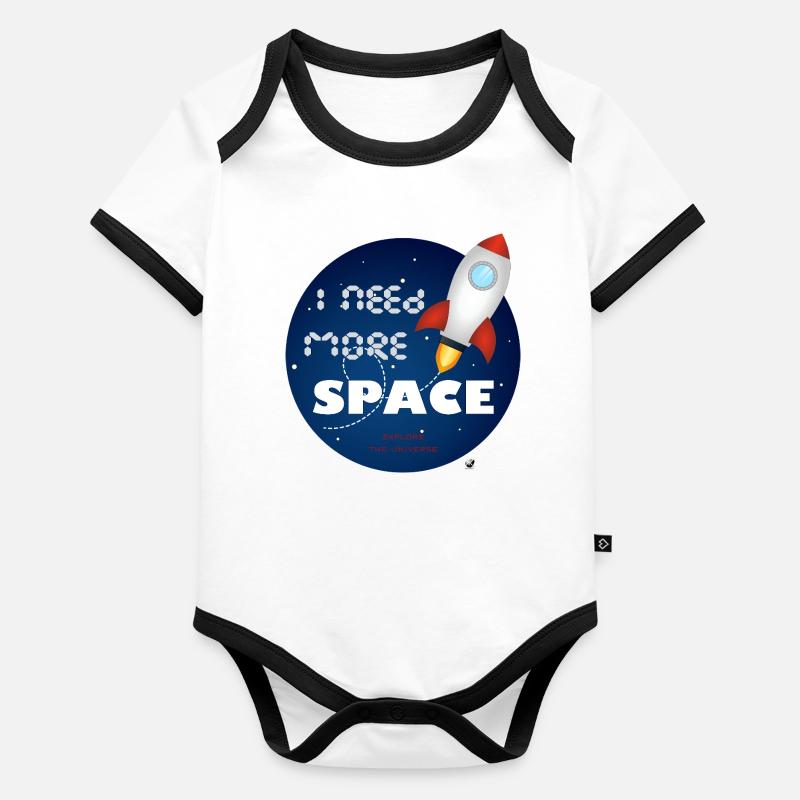 Fusée spatiale dans une illustration cercle bleu Body Bébé bio contrasté manches courtes