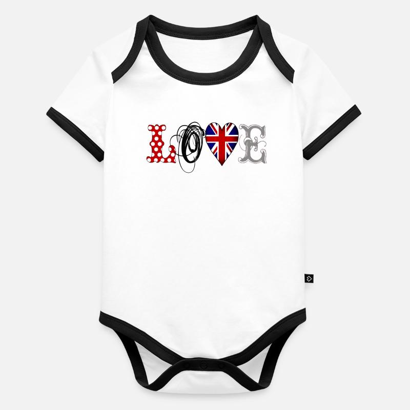 Amour Royaume-Uni Noir Body Bébé bio contrasté manches courtes
