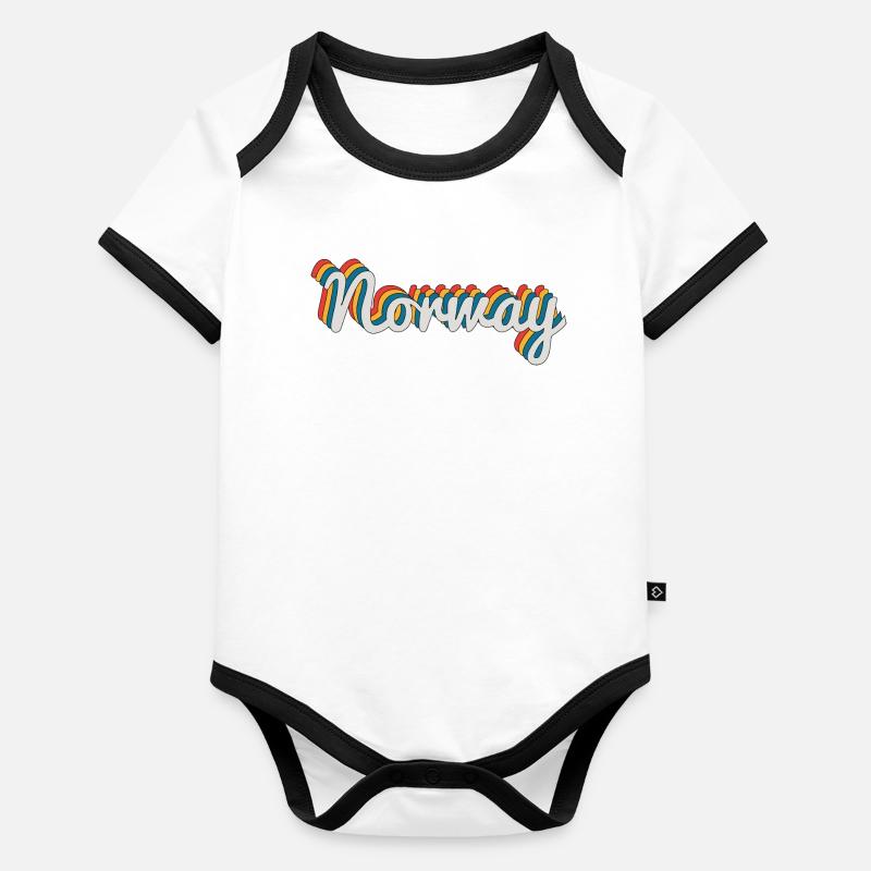 Norway Retro Regenbogen Schrift Baby Bio-Kurzarm-Kontrastbody