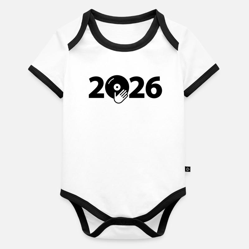 Fête de disques vinyles DJ de musique 2026 Body Bébé bio contrasté manches courtes