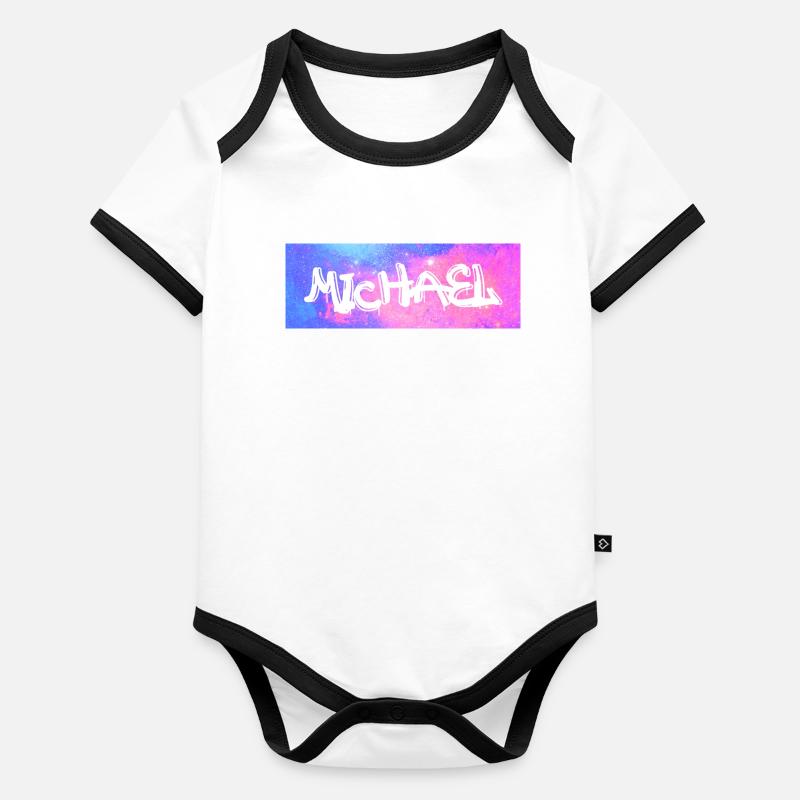Michael Name Geschenk Geschenkidee Galaxie Baby Bio-Kurzarm-Kontrastbody