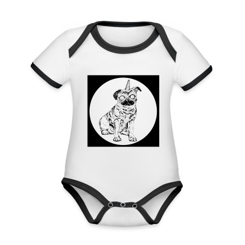 rysunek Pies-Jednorożec - Ekologiczne body niemowlęce z krótkim rękawem i kontrastowymi lamówkami