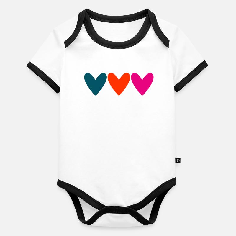 Lebendige bunte Herzen Baby Bio-Kurzarm-Kontrastbody