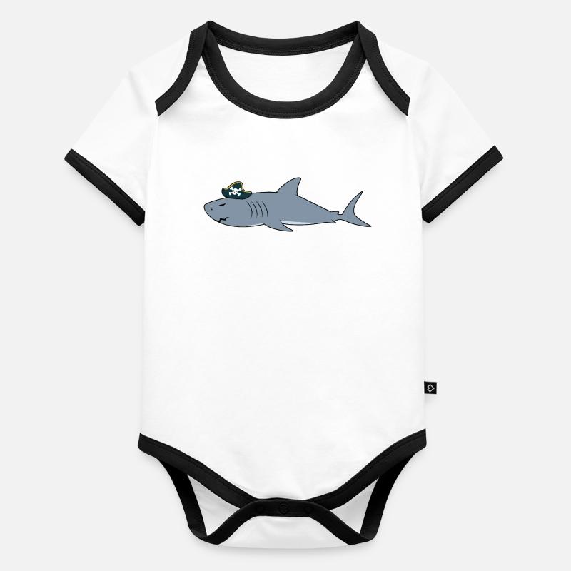 Pirate Shark Funny Skull Crossbones Ocean Sea Gift Organic Baby Contrasting Bodysuit