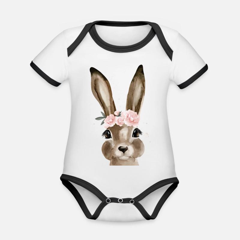 Lapin de fleur - Body Bébé bio contrasté manches courtes - blanc/noir