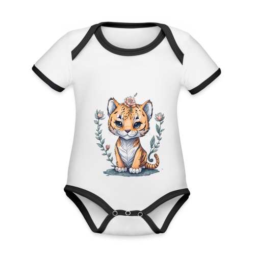 cucciolo tigre - Body da neonato a manica corta, ecologico e in contrasto cromatico