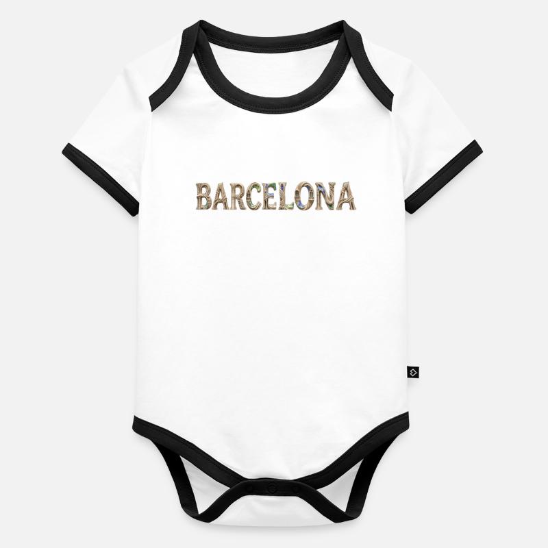 Typographie de Barcelone avec architecture méditerranéenne Body Bébé bio contrasté manches courtes