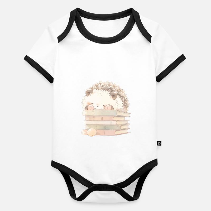 Hedgehog sleeping on books Organic Baby Contrasting Bodysuit
