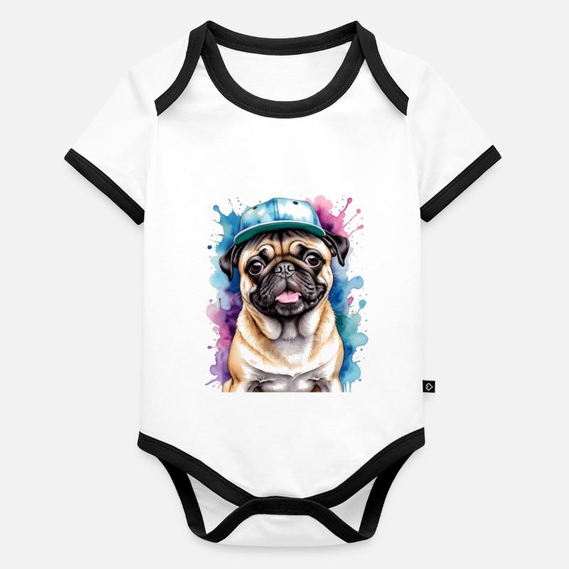 Carlin Snapback Cap Chien Coloré Drôle Design Imprimer Body Bébé bio contrasté manches courtes