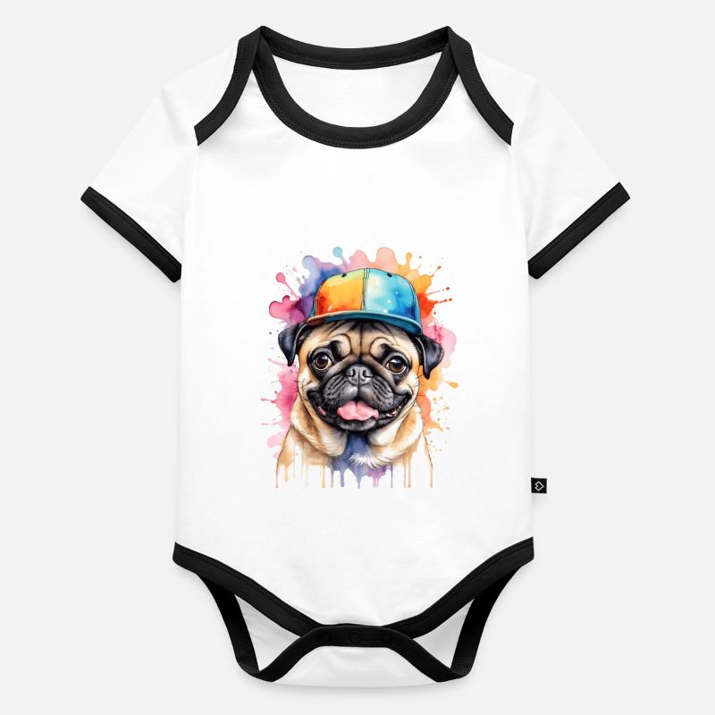 Carlin Snapback Cap Chien Coloré Drôle Design Imprimer Body Bébé bio contrasté manches courtes