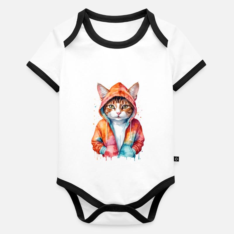 Chat Sweat à capuche Coloré Drôle Animal Design Imprimer Body Bébé bio contrasté manches courtes