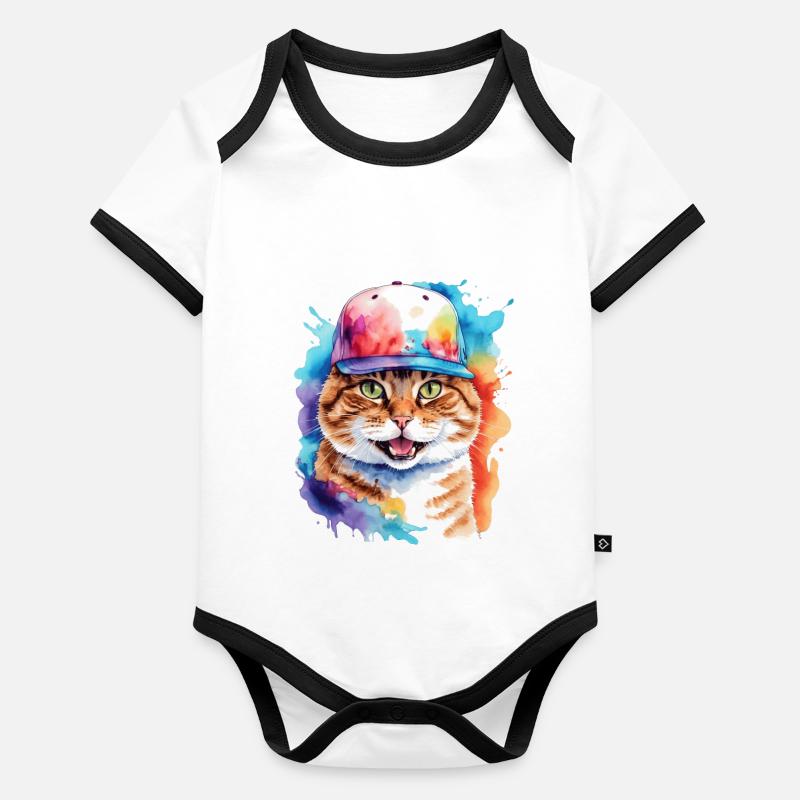 Chat Snapback Cap Coloré Drôle Animal Design Imprimer Body Bébé bio contrasté manches courtes