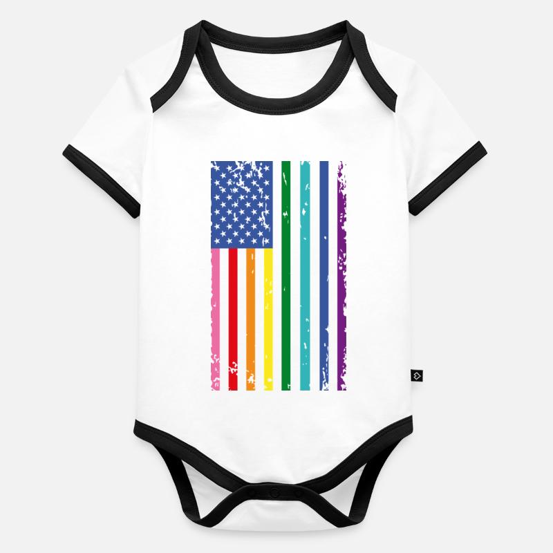 Regenbogen USA Flagge Baby Bio-Kurzarm-Kontrastbody