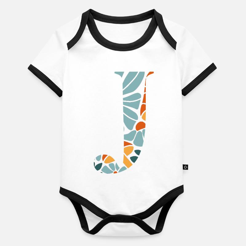 Lettre j fleurs groovy idée cadeau  Body Bébé bio contrasté manches courtes