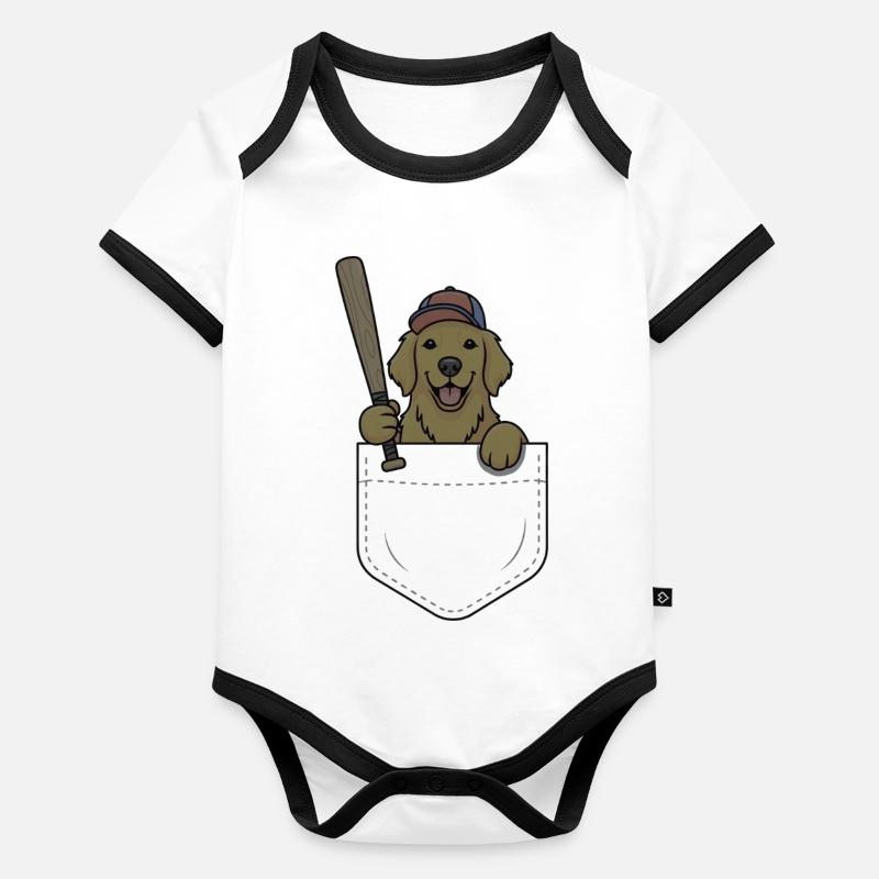 Chiot baseball dans la poche Body Bébé bio contrasté manches courtes