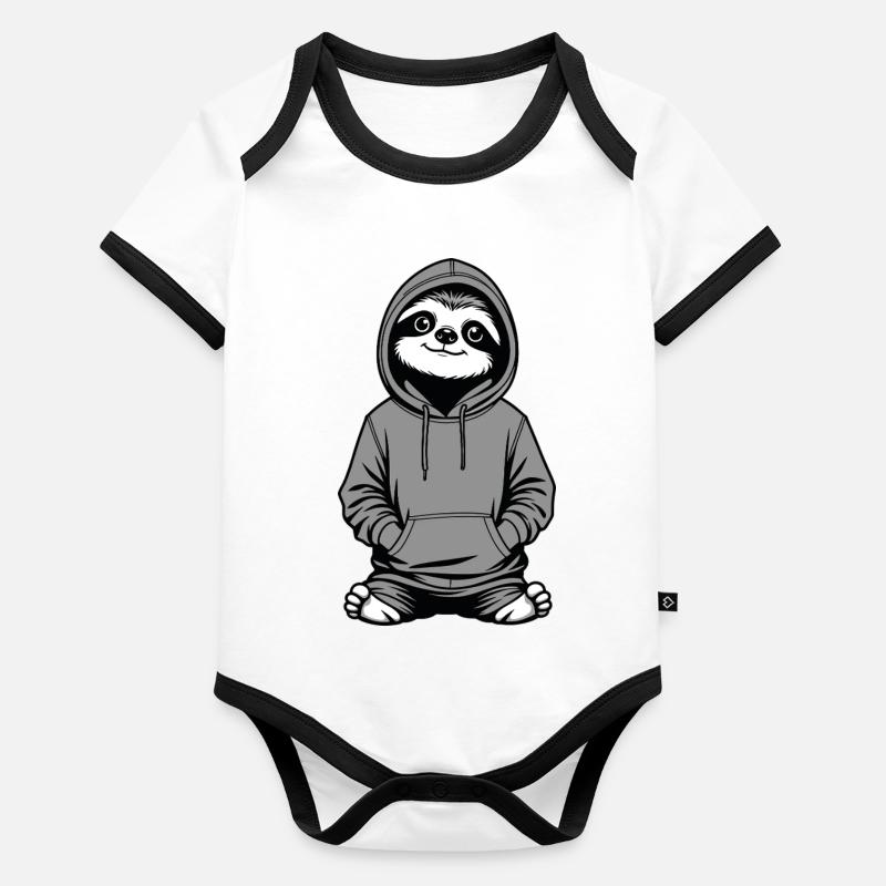 Sweat à capuche Slow-Chill Sloth Body Bébé bio contrasté manches courtes