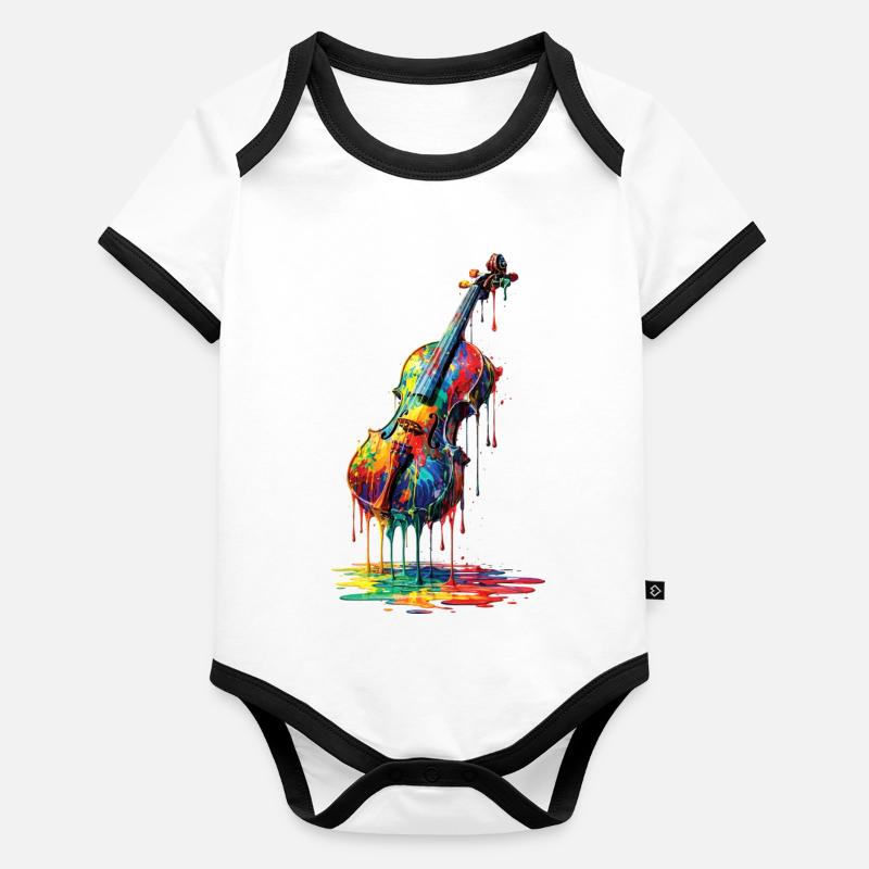 Violon avec de la peinture qui goutte Body Bébé bio contrasté manches courtes